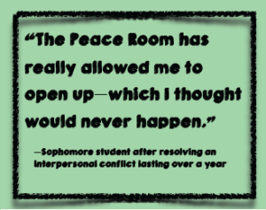 Student testimonial from an Umoja poster about its Peace Rooms